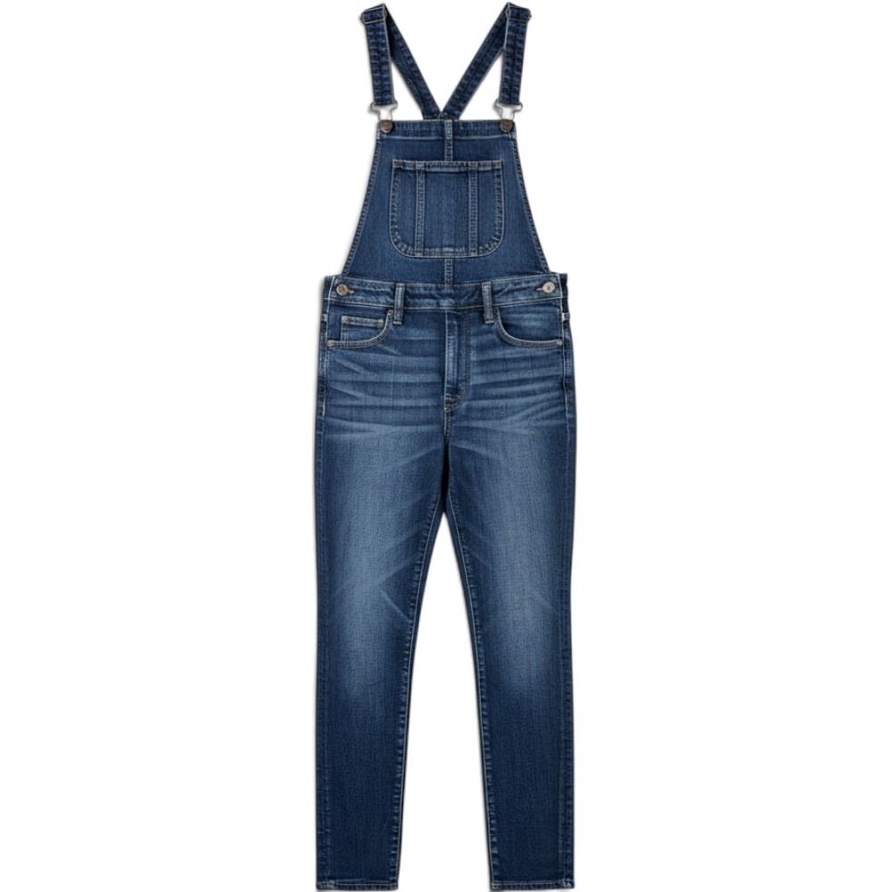 American Eagle Dark Wash Skinny Denim Overalls Button Front Size 8 Regular